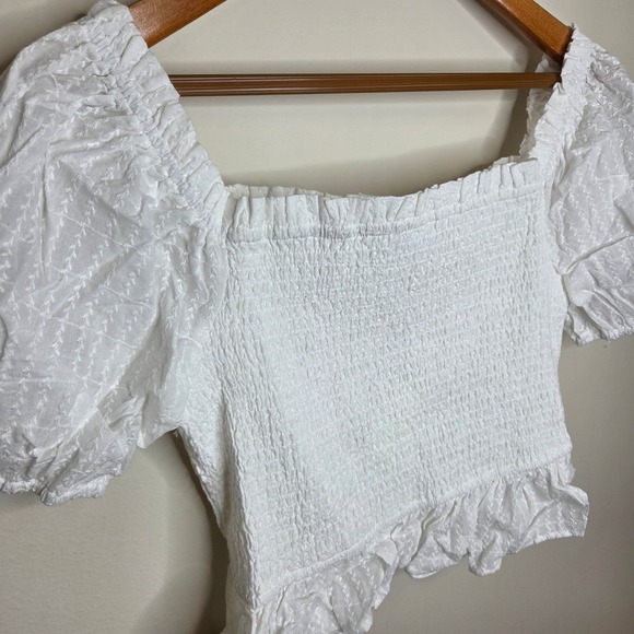 Lost + Wonder Coconut Vine White Smocked Babydoll Top Puff Sleeve Cottagecore XL - Picture 3 of 5